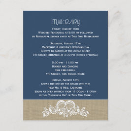 Tarjeta De Recepción Mar Garland Tropical Beach Wedding Itinerary Blue