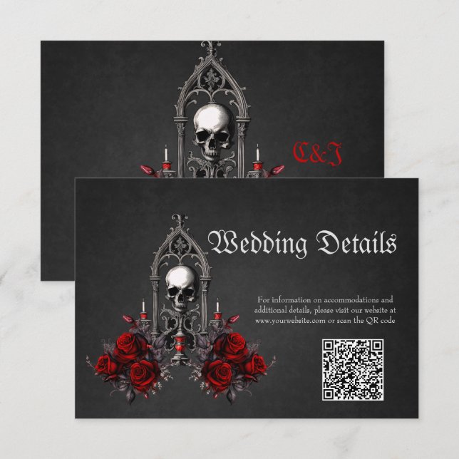 Tarjeta De Recepción Maravilloso diseño boda gótico oscuro. (Anverso / Reverso)