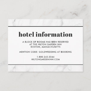 Tarjeta De Recepción Marble Black & White Boda Hotel Travel Card
