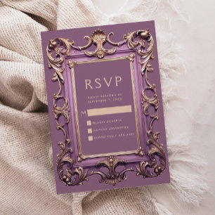 Tarjeta De Recepción Marco Antiguo Ornate Rosa Dorado RSVP Boda