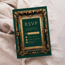 Marco Antiguo Verde Dorado RSVP Boda