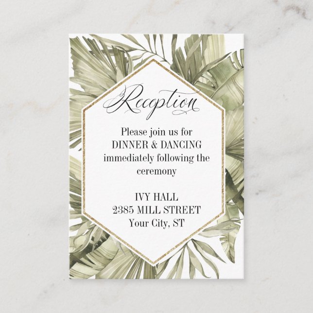 Tarjeta De Recepción Marco Boda de la hoja de palma de Boho (Anverso)