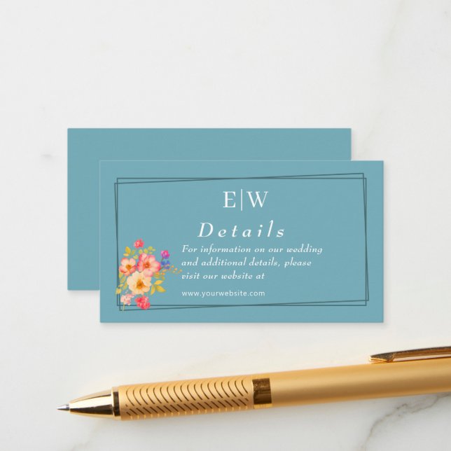 Tarjeta De Recepción Marco con Rosas, estilo Boda en azul retro (Anverso/Reverso In Situ)