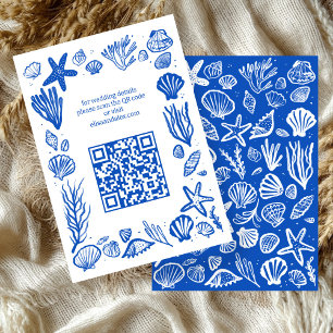 Tarjeta De Recepción Marco de conchas para boda en la playa Código QR P