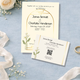 Tarjeta De Recepción Marco de oro Art Nouveau minimalista para boda de 