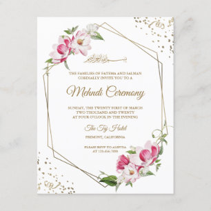 Tarjeta De Recepción Marco de oro geométrico floral rosa Mehndi islámic