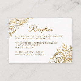 Tarjeta De Recepción Marco dorado clásico marfil blanco Quinceanera