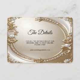 Tarjeta De Recepción Marco Dorado Ornamentado con Detalle de Perlas