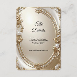 Tarjeta De Recepción Marco Dorado Ornamentado con Detalle de Perlas Enc