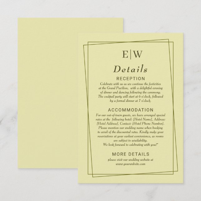 Tarjeta De Recepción Marco elegante sobre el Boda celestial de monogram (Anverso / Reverso)