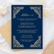 Marco Floral Azul y Dorado Mehndi Islámico Musulmá