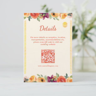 Tarjeta De Recepción Marco floral color beige boda chino detalles códig
