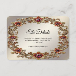 Tarjeta De Recepción Marco floral dorado con detalles de piedras rojas