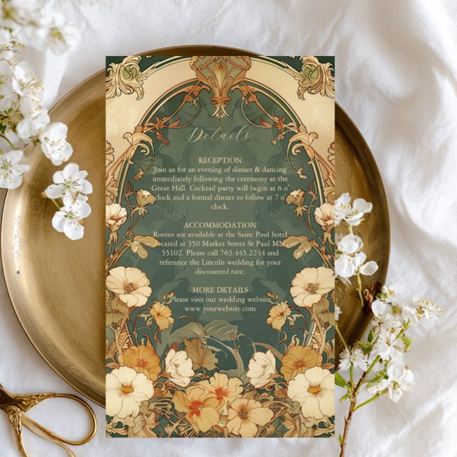 Tarjeta De Recepción Marco floral romántico Boda Art Nouveau (Subido por el creador)