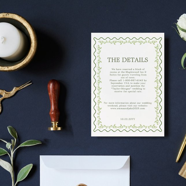 Tarjeta De Recepción Marco Floral Verde Antiguo Detalles de Boda Rústic (Subido por el creador)