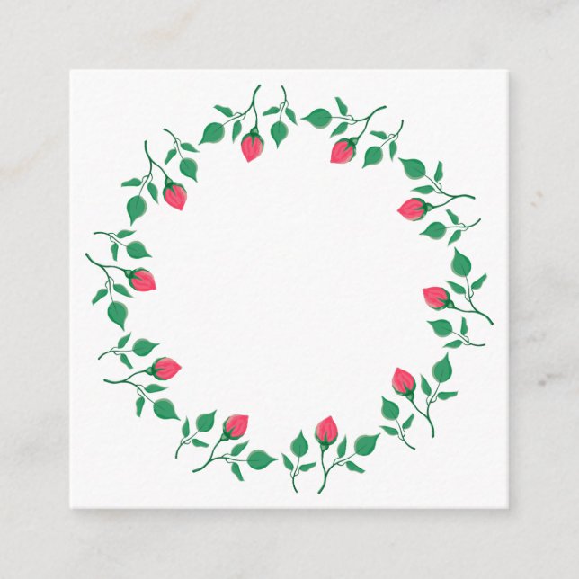 Tarjeta De Recepción Marco redondo floral con flores rosadas (Anverso)