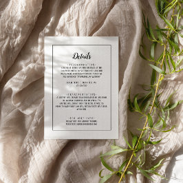 Tarjeta De Recepción Marco simple Minimalista de detalles del Boda