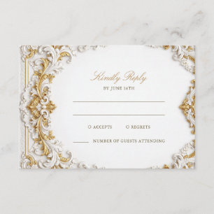 Tarjeta De Recepción Marco Victoriano Dorado y Blanco Barroco RSVP