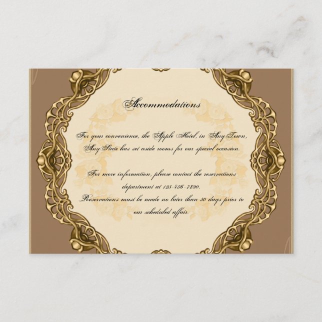 Tarjeta De Recepción Marco victoriano en inserción de Boda dorado (Anverso)