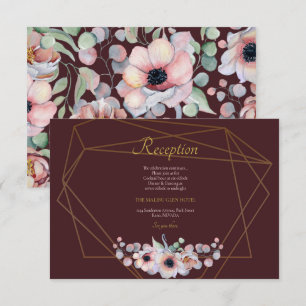 Tarjeta De Recepción Marcos Geométricos Florales de Anémona Rosa Suave