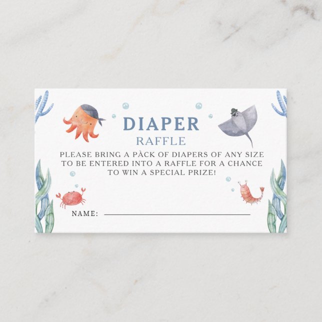 Tarjeta De Recepción Marea acuarela Baby Shower Diaper Raffle (Anverso)