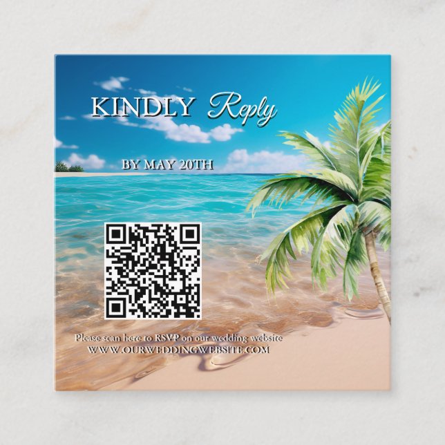 Tarjeta De Recepción Marea Turquesa Boda Tropical Beach Boda QR código  (Anverso)