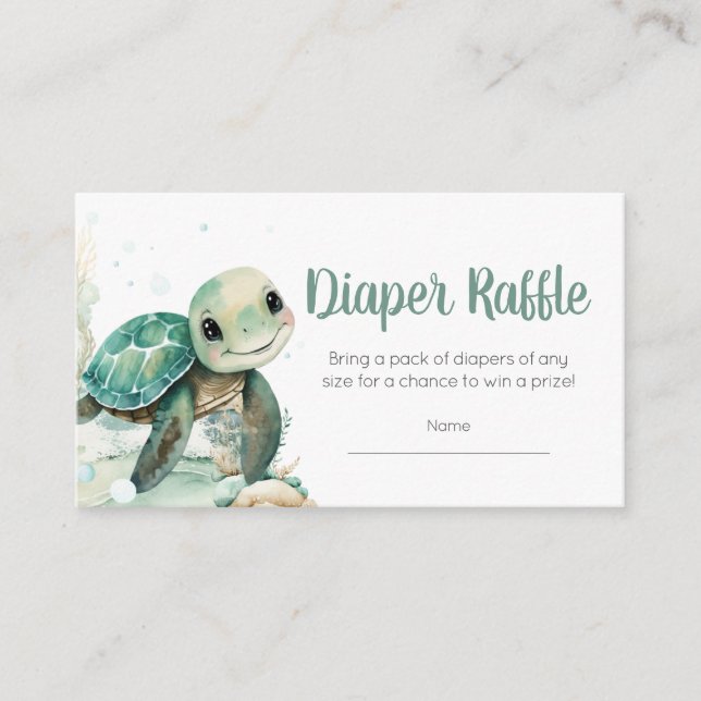 Tarjeta De Recepción Marea Turtle Baby Shower Diaper Raffle (Anverso)