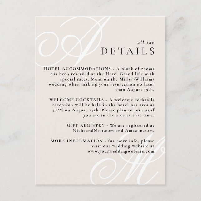 Tarjeta De Recepción Marfil Beige Moderno Edge Elegante Detalles del Mo (Anverso)