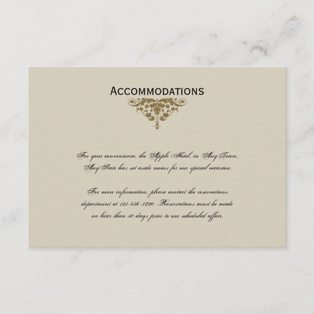 Tarjeta De Recepción Marfil Black and Gold Damask Wedding Insert (Anverso)