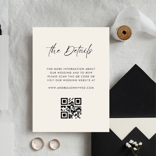Tarjeta De Recepción Marfil Guión moderno Código QR Detalles del Boda s (Subido por el creador)