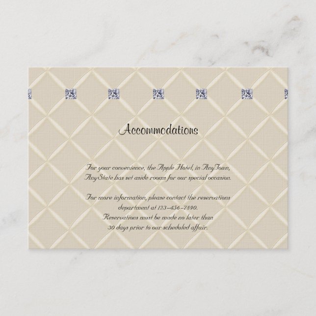 Tarjeta De Recepción Marfil Quillado Bling Diamantes Posh Boda Insertar (Anverso)