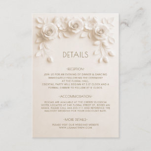 Tarjeta De Recepción Marfil Rosas Minimalistas Esculpidas en 3D