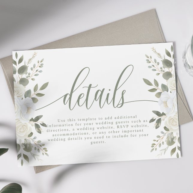 Tarjeta De Recepción Marfil Y Sage Elegantes Detalles Del Boda Floral (Subido por el creador)