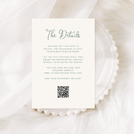 Tarjeta De Recepción Marfil y Sage Green Boda Detalles del invitado Cód