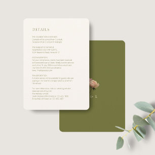 Tarjeta De Recepción Marfil y verde oliva Moda Rosa Boda detalle