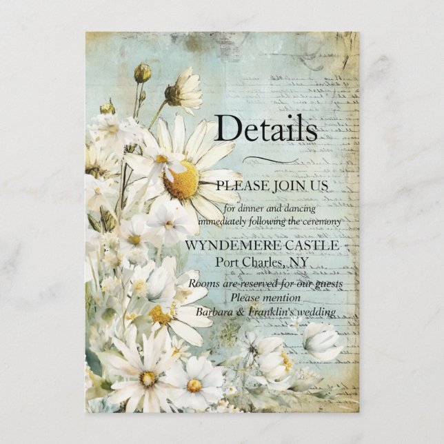 Tarjeta De Recepción Margarita Blanca Elegante (Anverso)