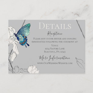 Tarjeta De Recepción Mariposa acuarela y Boda geométrico de flores