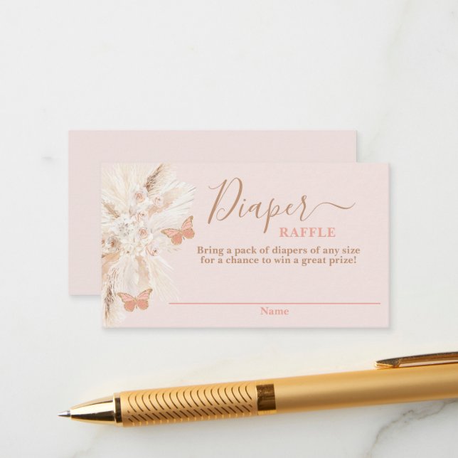 Tarjeta De Recepción Mariposa Bebé Chica Diaper Raffle Card (Anverso/Reverso In Situ)