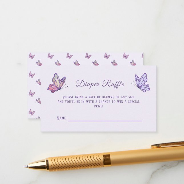 Tarjeta De Recepción Mariposa besa Baby Shower morado (Anverso/Reverso In Situ)