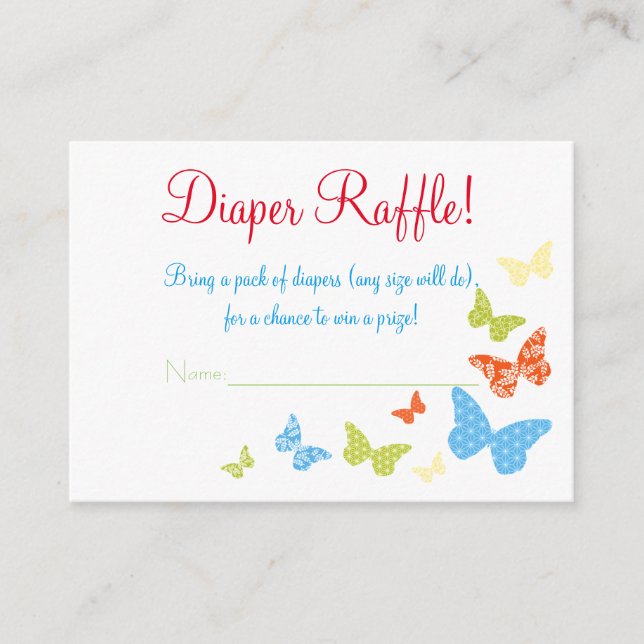Tarjeta De Recepción Mariposa besa boletos de Baby Shower Diaper Raffle (Anverso)