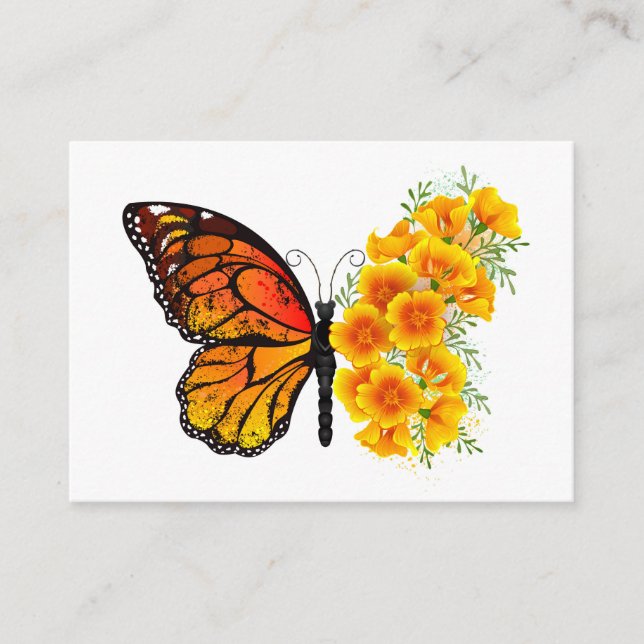 Tarjeta De Recepción Mariposa de flores con amapola amarilla de Califor (Anverso)