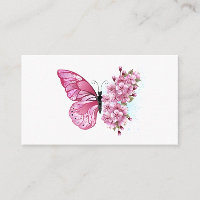 Tarjeta De Recepción Mariposa de flores con Sakura rosa (Anverso)