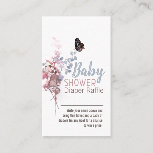 Tarjeta De Recepción Mariposa deja elegante Baby Shower Diaper Raffle (Anverso)