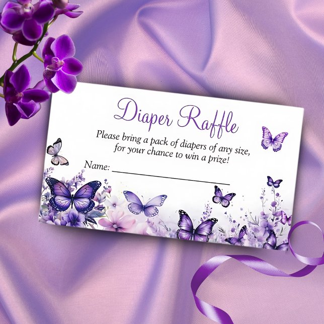 Tarjeta De Recepción Mariposa Diaper Raffle Baby Shower Purple Floral (Subido por el creador)