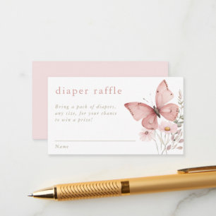 Tarjeta De Recepción Mariposa Diaper Raffle flores silvestres rosadas