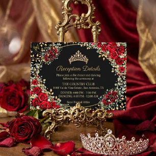 Tarjeta De Recepción Mariposa Dorada Negra y Roja Quinceañera