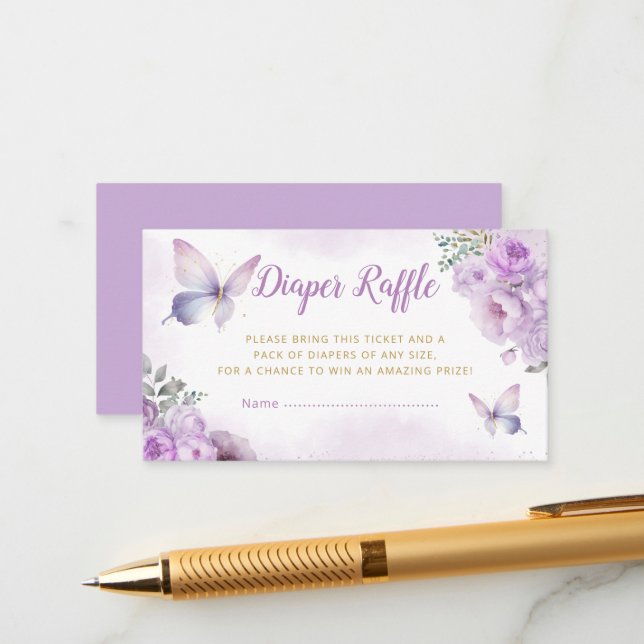 Tarjeta De Recepción Mariposa floral Baby Shower Diaper Raffle Ticket (Anverso/Reverso In Situ)