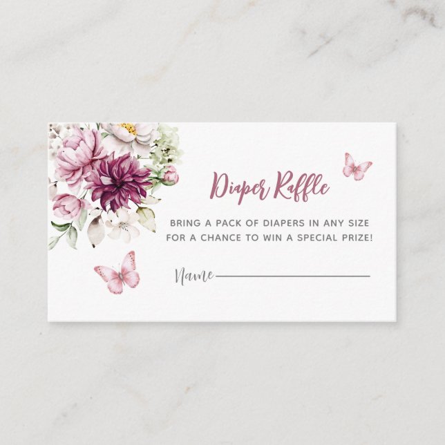 Tarjeta De Recepción Mariposa Floral Chica Rosa Diaper Raffle (Anverso)