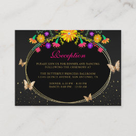 Tarjeta De Recepción Mariposa floral de oro negro mexicano Quinceañera