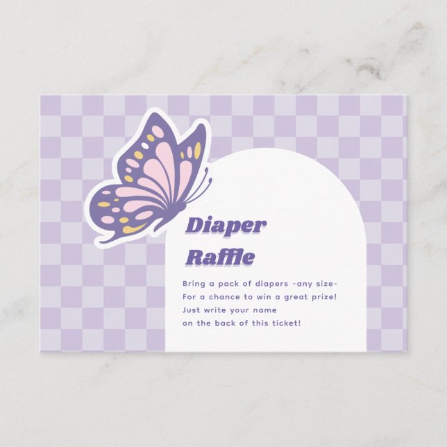 Tarjeta De Recepción Mariposa Lavender Diaper Raffle Baby Shower (Anverso)